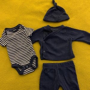 Navy blue newborn 4 piece set.